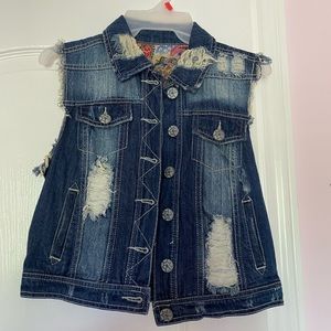 Denim Jean Vest Dark Blue Button Up